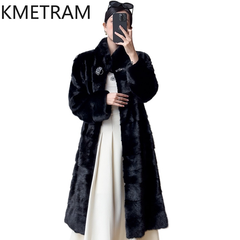 Quality Winter Clothing Jacket - Echte hele nertsbontjas Vrouw Luxe zwarte