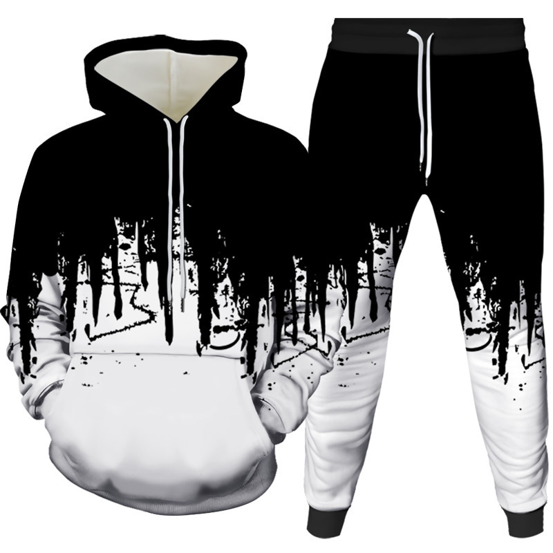 Winter Clothing Men - Inkt Schilderij 3D Gedrukt Hoodie Broek